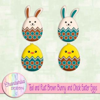 Free teal and rust brown bunny and chick Easter eggs