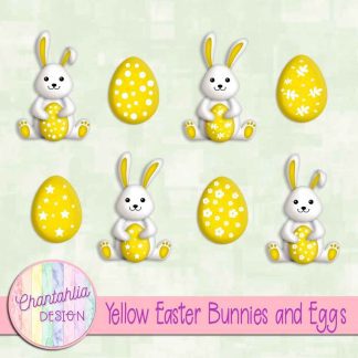 Free yellow Easter bunnies and eggs