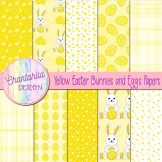 Free yellow Easter bunnies and eggs digital papers