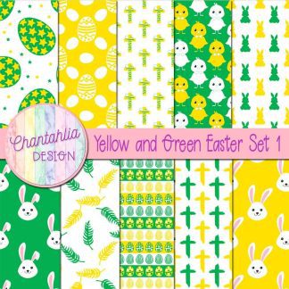 Free yellow and green Easter digital papers