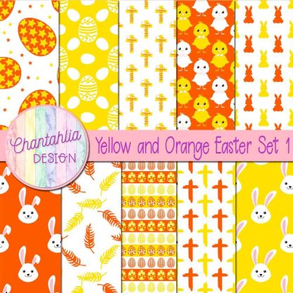 Free yellow and orange Easter digital papers