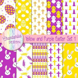 Free yellow and purple Easter digital papers