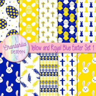Free yellow and royal blue Easter digital papers