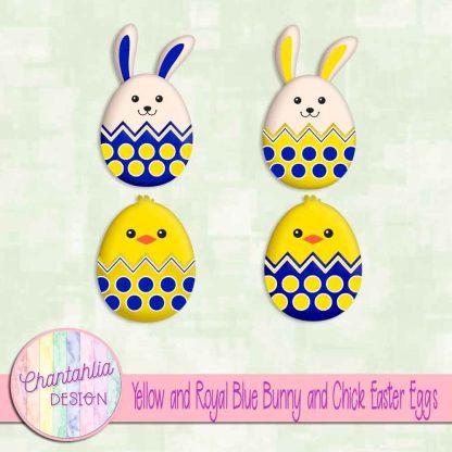 Free yellow and royal blue bunny and chick Easter eggs