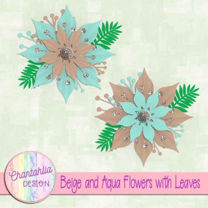 Free beige and aqua flowers with leaves