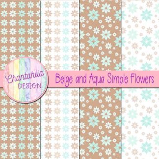 Free beige and aqua simple flowers digital papers