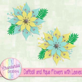 Free daffodil and aqua flowers with leaves