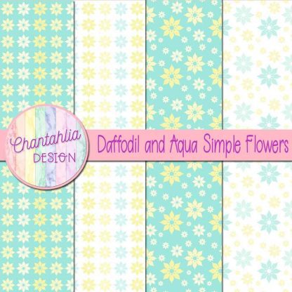 Free daffodil and aqua simple flowers digital papers