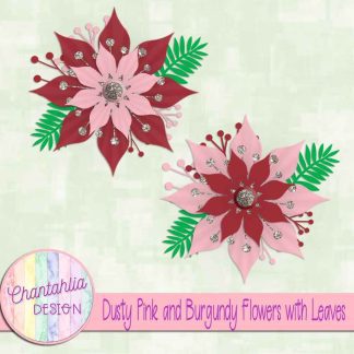 Free dusty pink and burgundy flowers with leaves