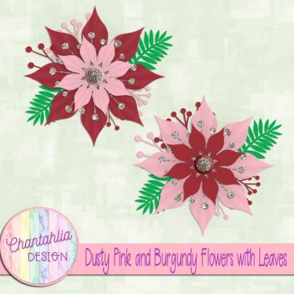 Free dusty pink and burgundy flowers with leaves