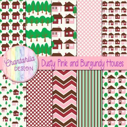 Free dusty pink and burgundy houses digital papers