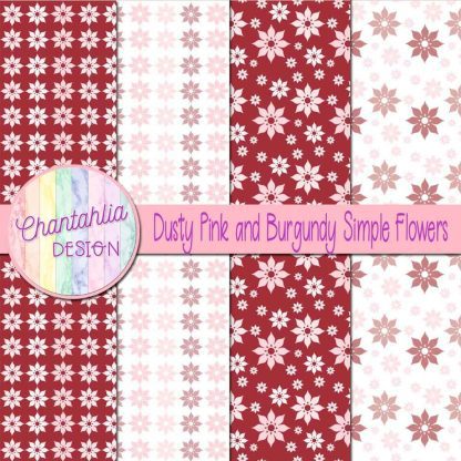 Free dusty pink and burgundy simple flowers digital papers