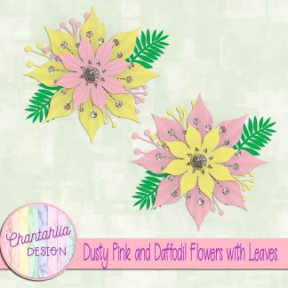 Free dusty pink and daffodil flowers with leaves