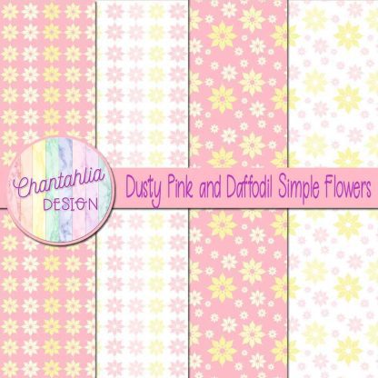 Free dusty pink and daffodil simple flowers digital papers
