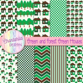 Free green and forest green houses digital papers