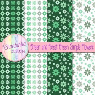 Free green and forest green simple flowers digital papers