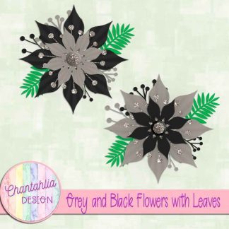 Free grey and black flowers with leaves