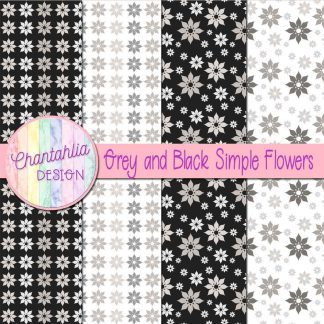 Free grey and black simple flowers digital papers
