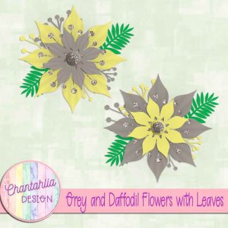 Free grey and daffodil flowers with leaves