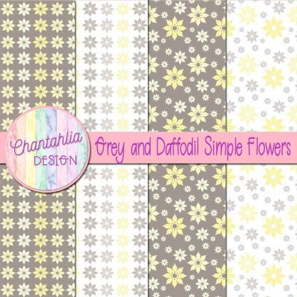 Free grey and daffodil simple flowers digital papers