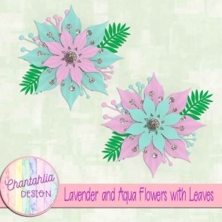 Free lavender and aqua flowers with leaves