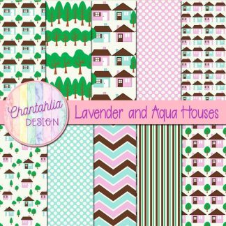 Free lavender and aqua houses digital papers