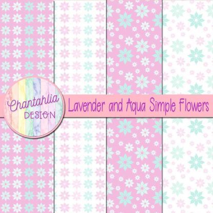 Free lavender and aqua simple flowers digital papers