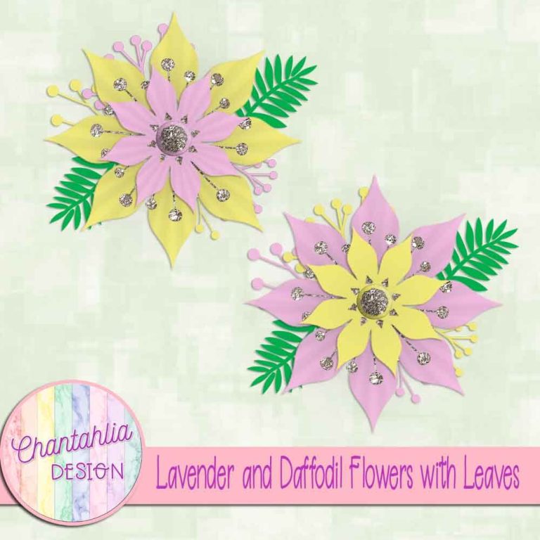 Lavender and Daffodil Flowers and Leaves