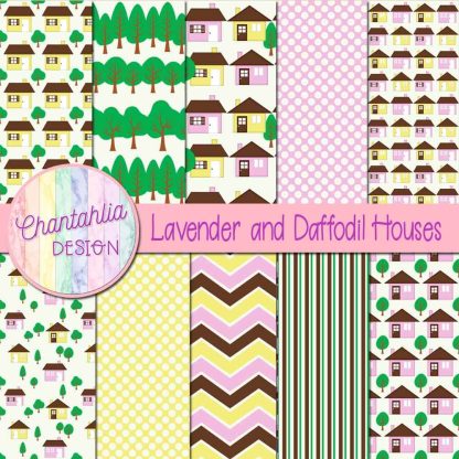 Free lavender and daffodil houses digital papers