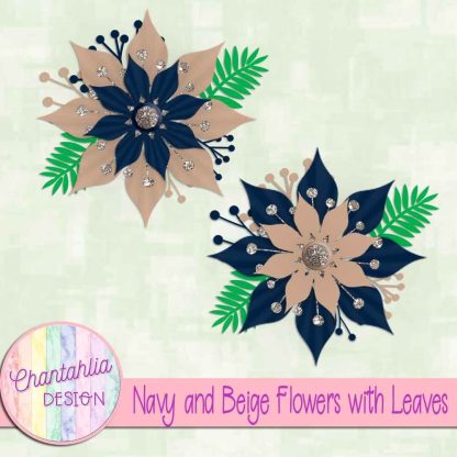 Free navy and beige flowers with leaves