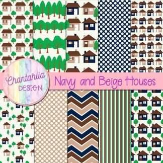 Free navy and beige houses digital papers