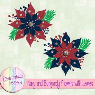 Free navy and burgundy flowers with leaves
