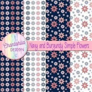 Free navy and burgundy simple flowers digital papers