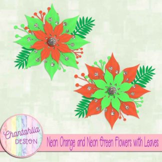 Free neon orange and neon green flowers with leaves