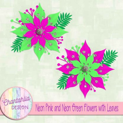 Free neon pink and neon green flowers with leaves