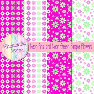 Free neon pink and neon green simple flowers digital papers