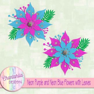 Free neon purple and neon blue flowers with leaves