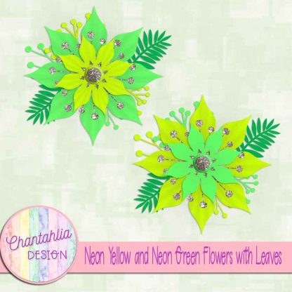 Free neon yellow and neon green flowers with leaves