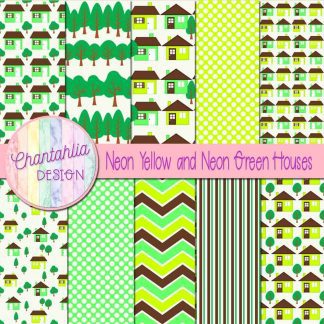 Free neon yellow and neon green houses digital papers