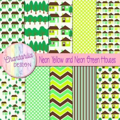 Free neon yellow and neon green houses digital papers