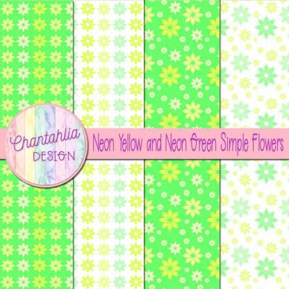 Free neon yellow and neon green simple flowers digital papers