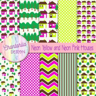 Free neon yellow and neon pink houses digital papers