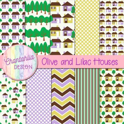Free olive and lilac houses digital papers