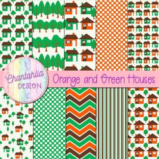 Free orange and green houses digital papers