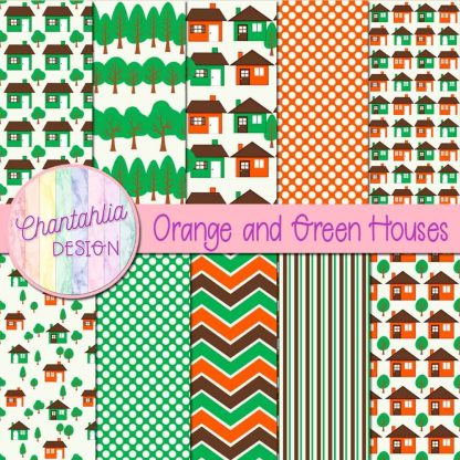 Free orange and green houses digital papers