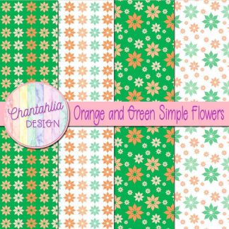 Free orange and green simple flowers digital papers