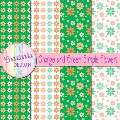 Free orange and green simple flowers digital papers