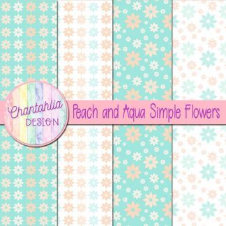 Free peach and aqua simple flowers digital papers