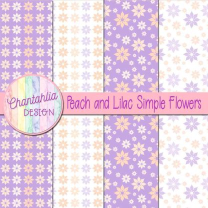 Free peach and lilac simple flowers digital papers