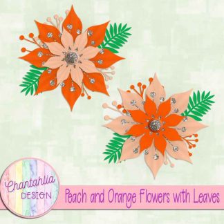 Free peach and orange flowers with leaves
